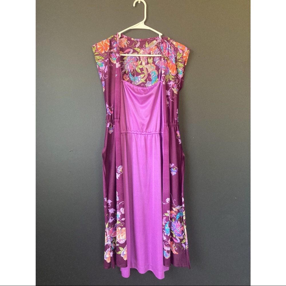 MUST HAVE Purple silky dress with floral shaw